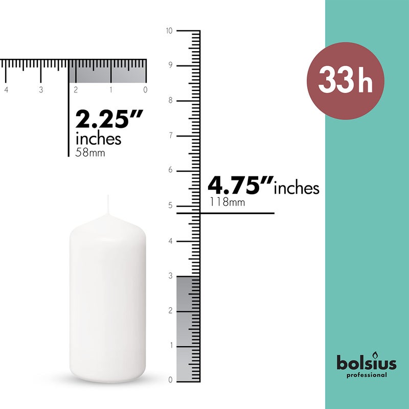 BOLSIUS 12 White Pillar Candles Bulk - 2.3 x 4.7 Inches Unscented Candle Set - 33 Hours Clean Burning - No Palm Oil - 0% Animal Fat - Premium European Quality - Party, & Special Occasion Candles - Image 2